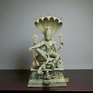 Brass Maha Abhishekam Vishnu Seated On Snake Throne