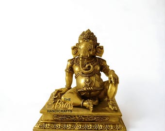 Einzigartige 16 "Restende Ganesha-Statue aus Messing Perfektes Geschenk für Ganesh Chaturthi