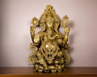 Messing Ganesha Statue groß, 21 Zoll Ganesh Messing Idol, Eingang Wohnkultur, Ganapati Murti indische Housewarming Geschenk