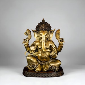 Ganesha Statue for Home Temple Pooja - Large 20.5 inch Brass Ganpati Idol - Religious Hindu Elephant Head God Figurine - Housewarming Gifts