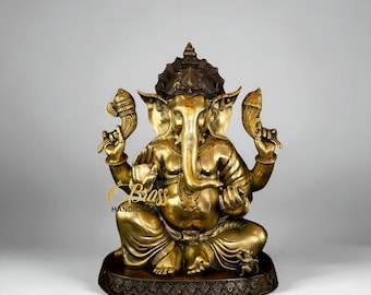 Ganesha Statue for Home Temple Pooja - Large 20.5 inch Brass Ganpati Idol - Religious Hindu Elephant Head God Figurine - Housewarming Gifts