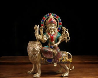 Maa Durga Brass Idol - Hindu God Statue - Decorative Murti- Indian God Brass Statue- Devi Maa- Devi Durga- Mata rani-Durga maa gift- Gift