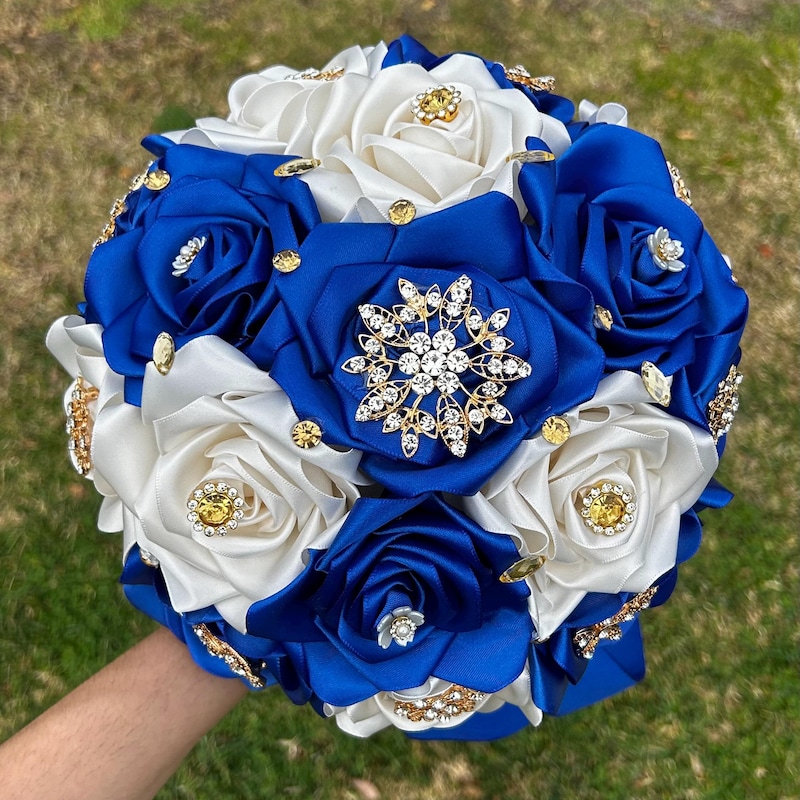 Blue Ribbion Roses Ribbon Rose Bouquet - Etsy