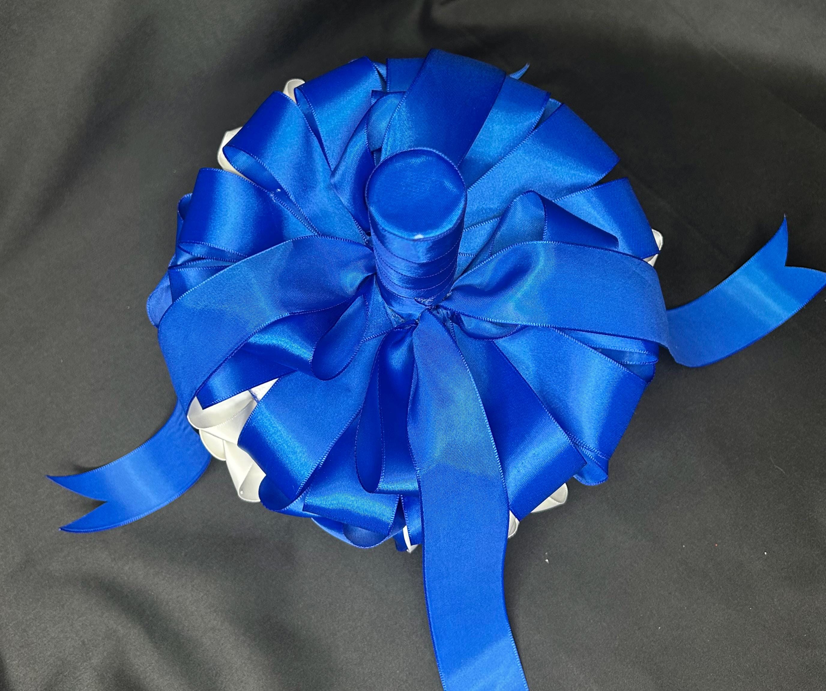 Royal Blue Bouquet Quince Ramo Sweet 16 Handmade Ribbon Roses Gold ...