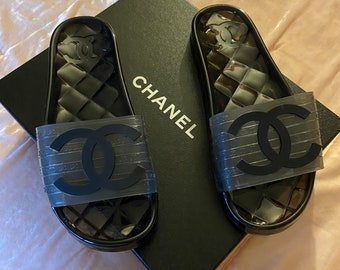 coco chanel fur slides