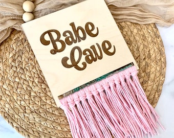 Babe Cave Nursery Sign Girls Boho Decor Girls Bedroom Door Hanger Babe Cave Beaded Hanger Girl Room Decor Pink Wall Hanging for Girls Room