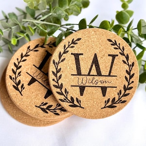 Personalized Cork Coasters Custom Engraved Coaster Realtor Closing Gift Housewarming Gift Custom Engraved Wedding Gift for New Home Monogram