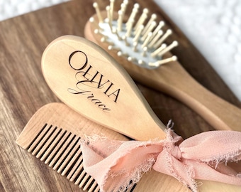 Custom Baby Brush Set Engraved Toddler Gift Idea Princess Brush Set for Girls Personalized Wooden Hairbrush Gift Set Dress Up Toddler Girls