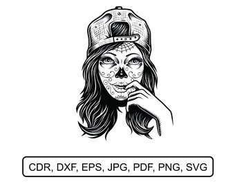 DXF Dxf Calavera clip art Calavera woman SVG Digital file Calavera woman for printing on T-shirts PNG File for paper cutting