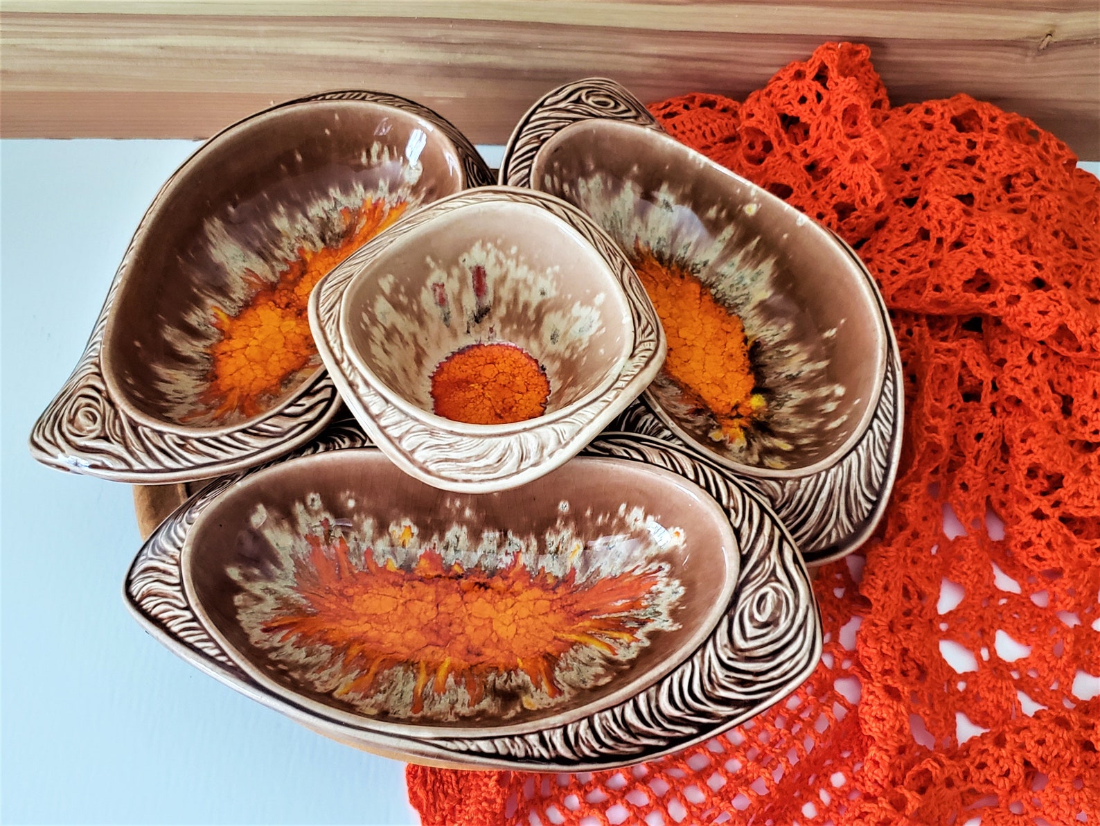 Vintage Ceramic Lazy Susan 4 Piece Server Orange Speckled & | Etsy