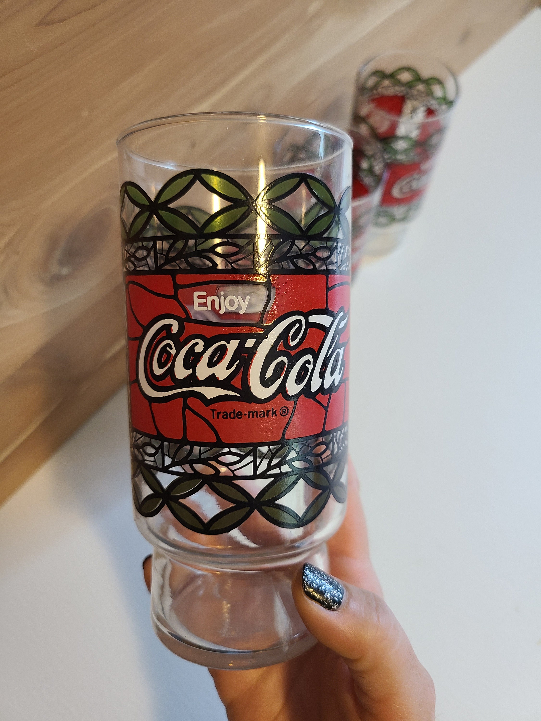 Set of 4 Stained Glass Style Coca Cola Coke Drinking Glasses Etsy