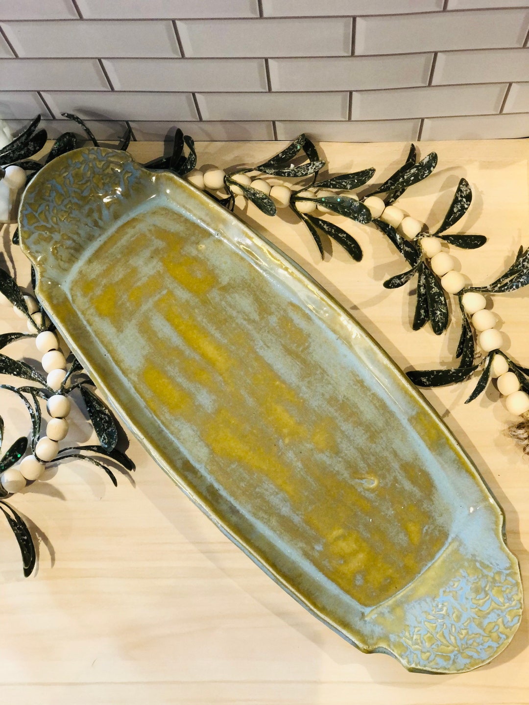 Green Blue Ceramic Platter Etsy