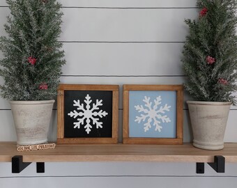 Snowflake Sign | Farmhouse Christmas Decor, Tabletop Wood Sign, Rustic Framed Winter Sign, Christmas Decor