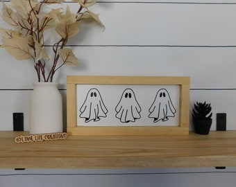 Ghosts Wood Sign | Minimalist Halloween Sign, Fall Wood Decor, Cute Halloween Sign, Kids Room Decor