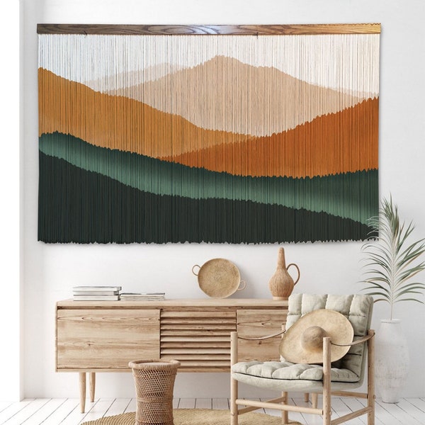 Boho wall decor dip dye Tapestry eclectic bohemian textile wall art farmhouse decoration, Large Modern Macrame yarn wall hanging statement