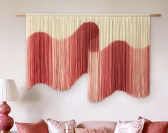 Large Macrame wall hanging decor /Feminist Modern dip dye fiber Art pink Tapestry / 3D Boho interior Decor neutral wall statement piece