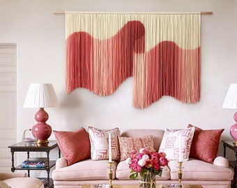 Large Macrame wall hanging decor /Feminist  Modern dip dye fiber Art  pink Tapestry / 3D Boho interior Decor neutral wall statement  piece