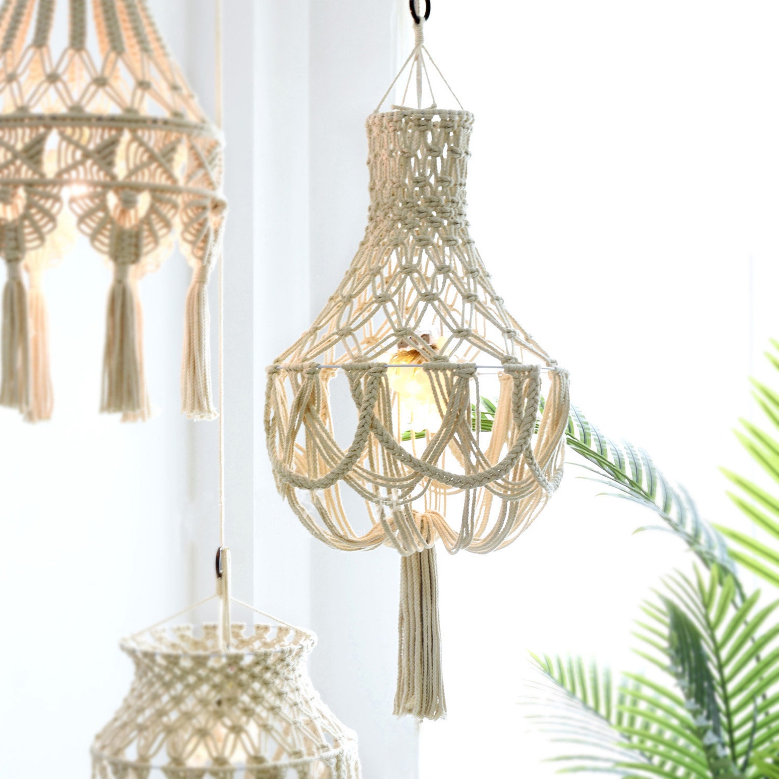 Boho Hanging Pendant light Chandelier lampshade bohemian Etsy