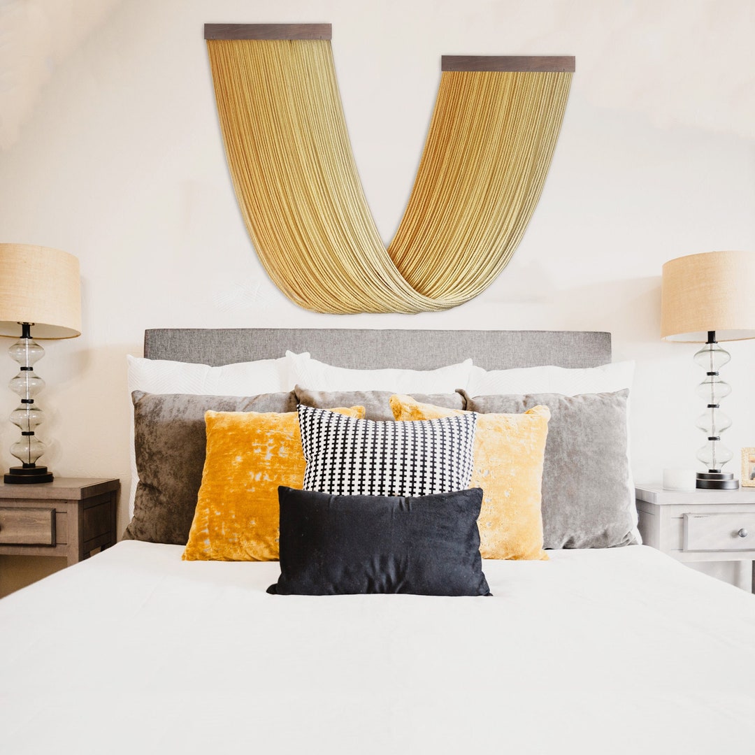 Large Bedroom Wall Decor, Modern Gold Textile Wall Art Macrame Wall ...