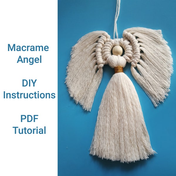 Macrame Pattern PDF for beginner, How to make macrame Angel ornament Pattern Tutorial,  Craft Patterns, Home Decor Diy, Kids Nursery Decor