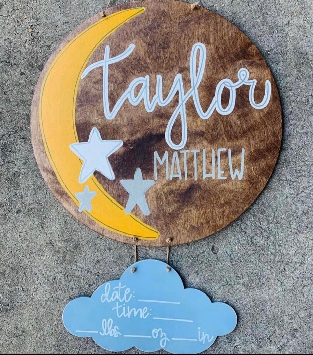 ONE Baby Boy Moon and Stars Hospital Doorhanger Etsy