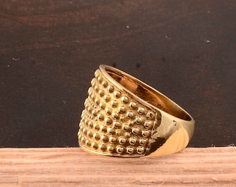 Textured Brass Statement Ring, Handmade Beaded Dome Ring, Wide Band Ring, Boho Jewelry, Vintage Style Ring, Unique Gift for Her