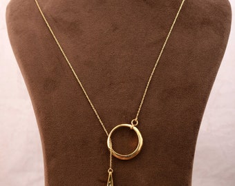 Dangle Necklace,, Gold  Necklace, Gold Lariat Y Necklace,  14k Gold Drop Necklace, Long Chain Necklace, Handmade Jewelry,