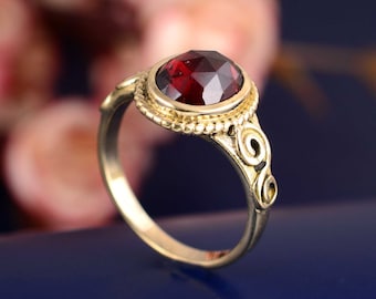 Garnet Gemstone Ring in 18k Gold Vermeil, January Birthday Gift, Garnet Ring Gold, January Birthstone Ring, Christmas Gift for Women