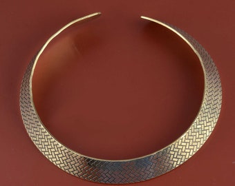Golden Brass Choker Necklace, Smooth Brass Choker, Brass Hasli Necklace, Tribal Necklace, African Golden Necklace, African Statement Choker