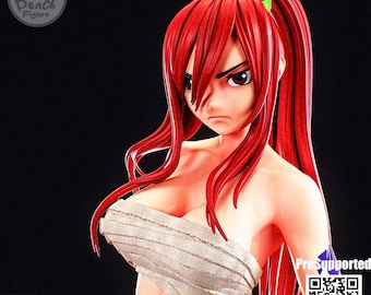 May include: A red-haired anime character with a green headband and a white bandage-like top. The character has a serious expression and is looking to the side. The background is black.