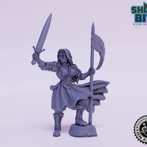 Against the Shadows Aegwynne Battlemaiden Miniature, 32mm scale 3D printed Tabletop RPG for DnD, Pathfinder, and more by RN Estudio