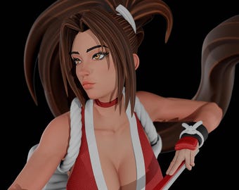 Figura ou kit de modelo impresso em 3D de uma pin-up bombeira, criado pela 3DMomoji.