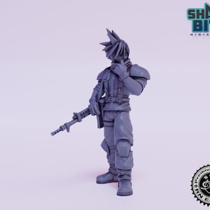 Classic JRPG Miniature Crisis Claude, 32mm scale 3D printed Tabletop RPG for Dungeons & Dragons, Pathfinder, and more by RN Estudio