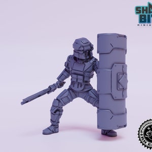 Classic JRPG Miniature Shielded Soldier, 32mm scale 3D printed Tabletop RPG for Dungeons & Dragons, Pathfinder, and more by RN Estudio
