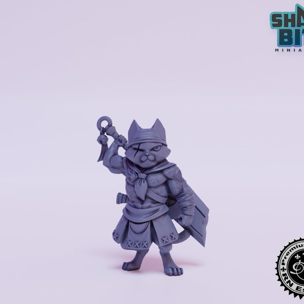 The Monster Hunters Morley Cat-Warrior Miniature, 32mm scale 3D printed Tabletop RPG for DnD, Pathfinder, and more by RN Estudio