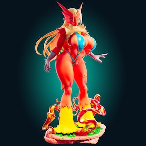 Fiery Chicken Girl Pin Up Figurine | 3D Resin print | Model Kit | Garage Kit | by Officer Rhu