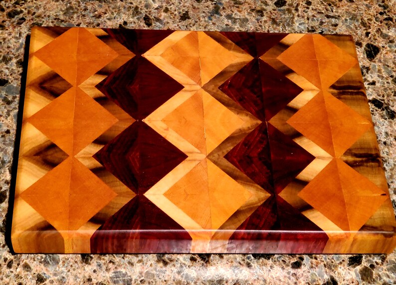 Small Exotic End Grain Wood Cutting Board Yellow Heart Etsy