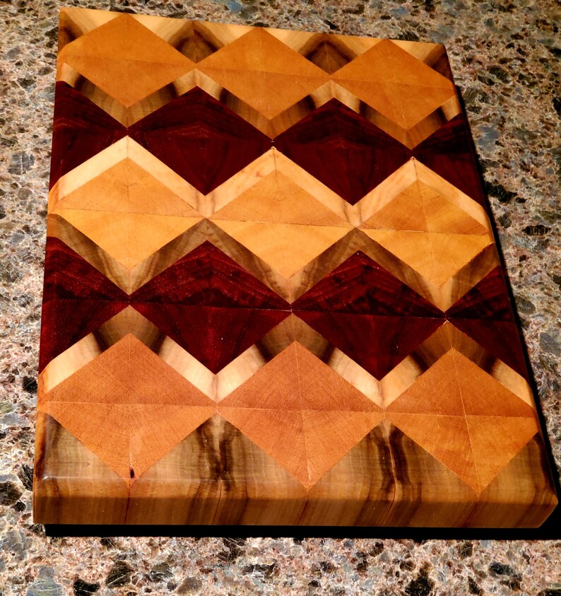 Small Exotic End Grain Wood Cutting Board Yellow Heart Etsy