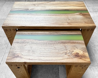 English Elm and Resin River Nest Tables