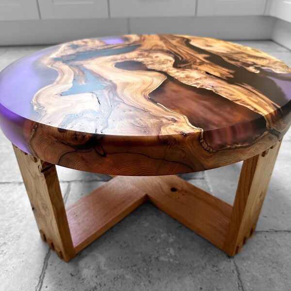 English Yew With Purple Tinted Resin - Circular Coffee Table