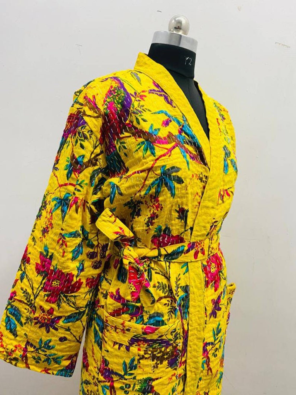 Bird Print Women Cotton Quilted Robe Bridesmaid Reversible Etsy