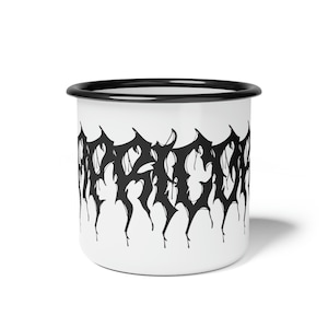 White Capricorn Black Metal Zodiac Astrology Enamel Camp Cup