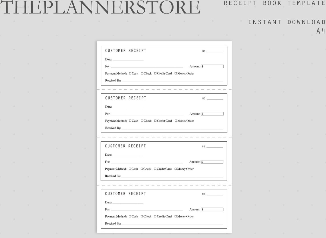 Receipt Book Template | Printable Receipt Organizer | Instant Download