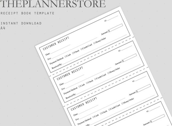 receipt book template printable receipt organizer instant etsy