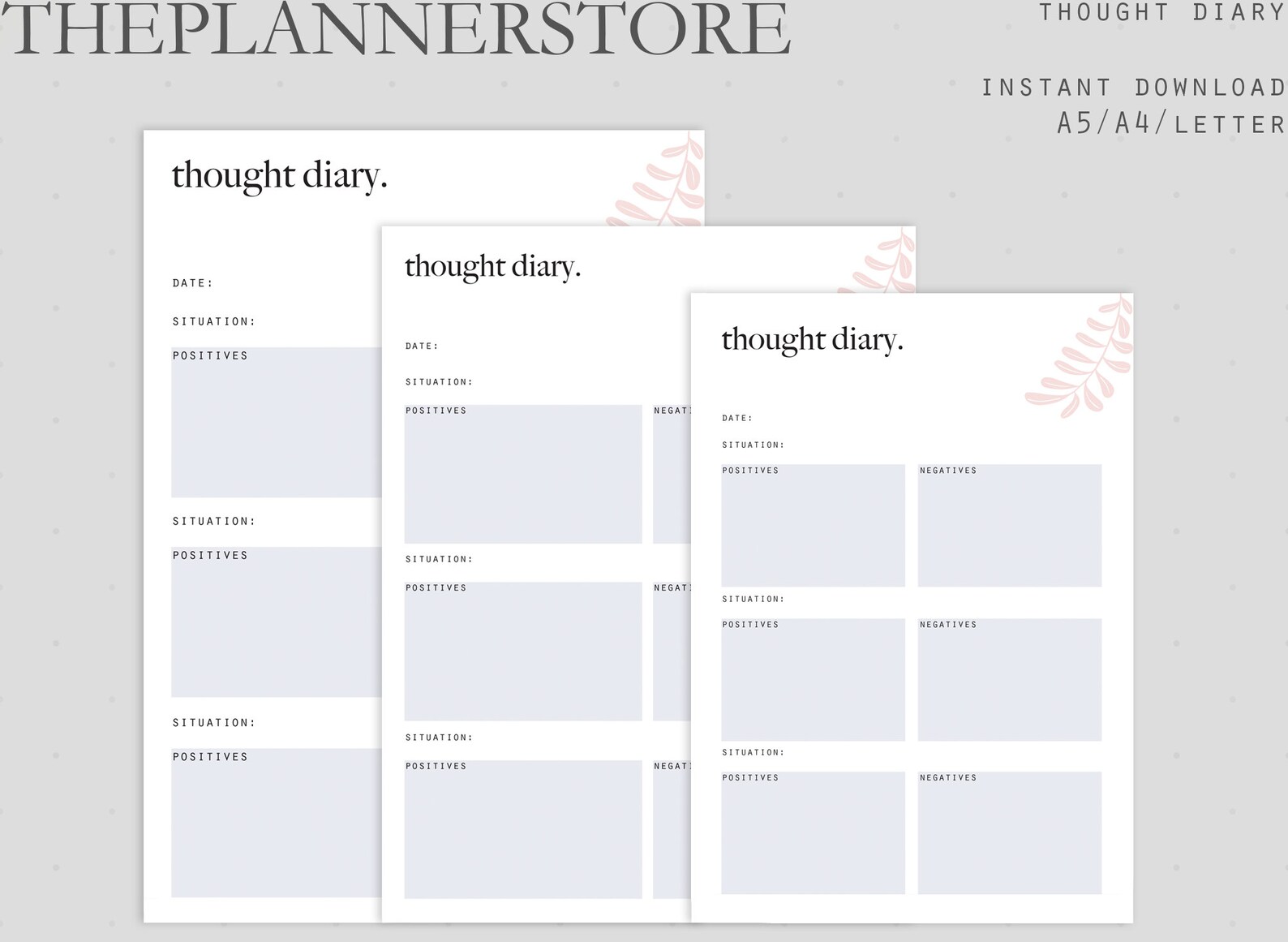 Thought Diary Printable Wellness Journal Insert Minimalist | Etsy