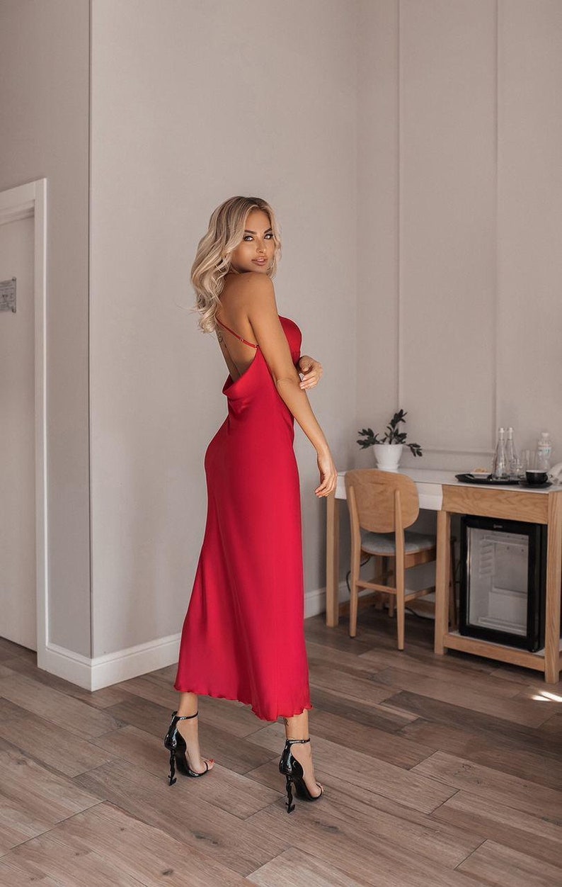 Silk spaghetti strap slip dress with draped open back Etsy