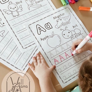 Imprimíveis de escrita ABC/ Folhas de exercícios de caligrafia/ Prática de escrita de A a Z/ 3 a 4 anos, preparação para o VPK, creche, educação domiciliar