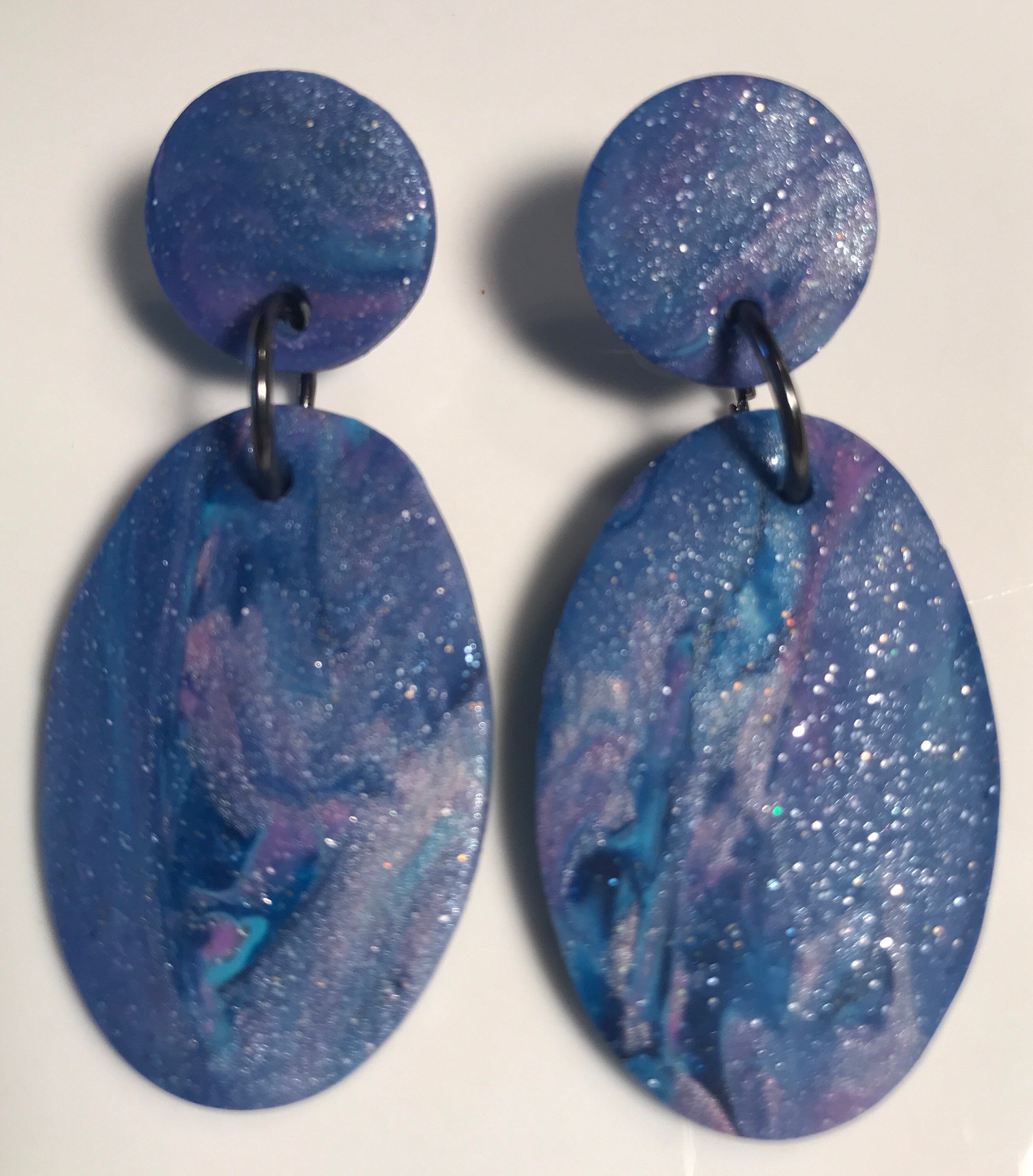 birthday gift Blue galaxy earrings Polymer clay flower silver dangle jewelry