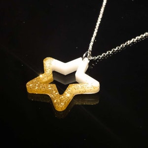 White and Gold Aesthetic Necklace  - Star Necklace - Geometric Jewelry - Handmade Art