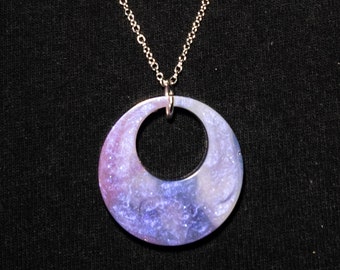 Resin Purple and Blue Galaxy Necklace - Pastel Gothic Circle Statement Necklace